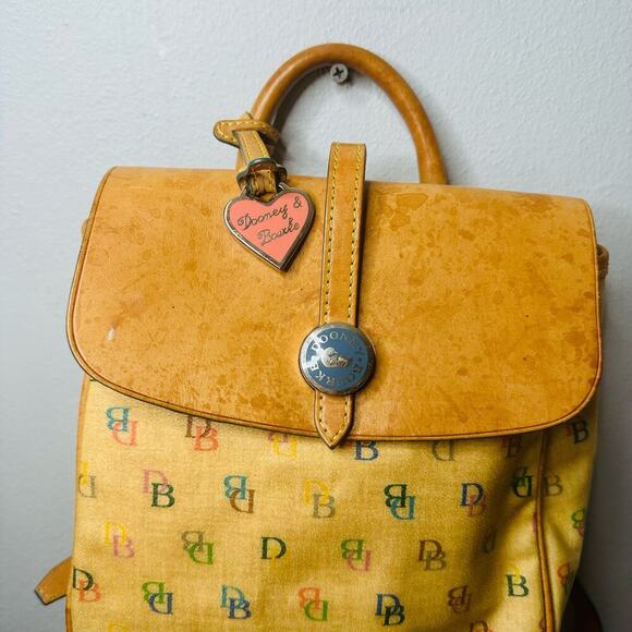 Vintage DOONEY & BOURKE DB Logo Rainbow Colored Tan Leather Mini Backpack Bag - Picture 2 of 14